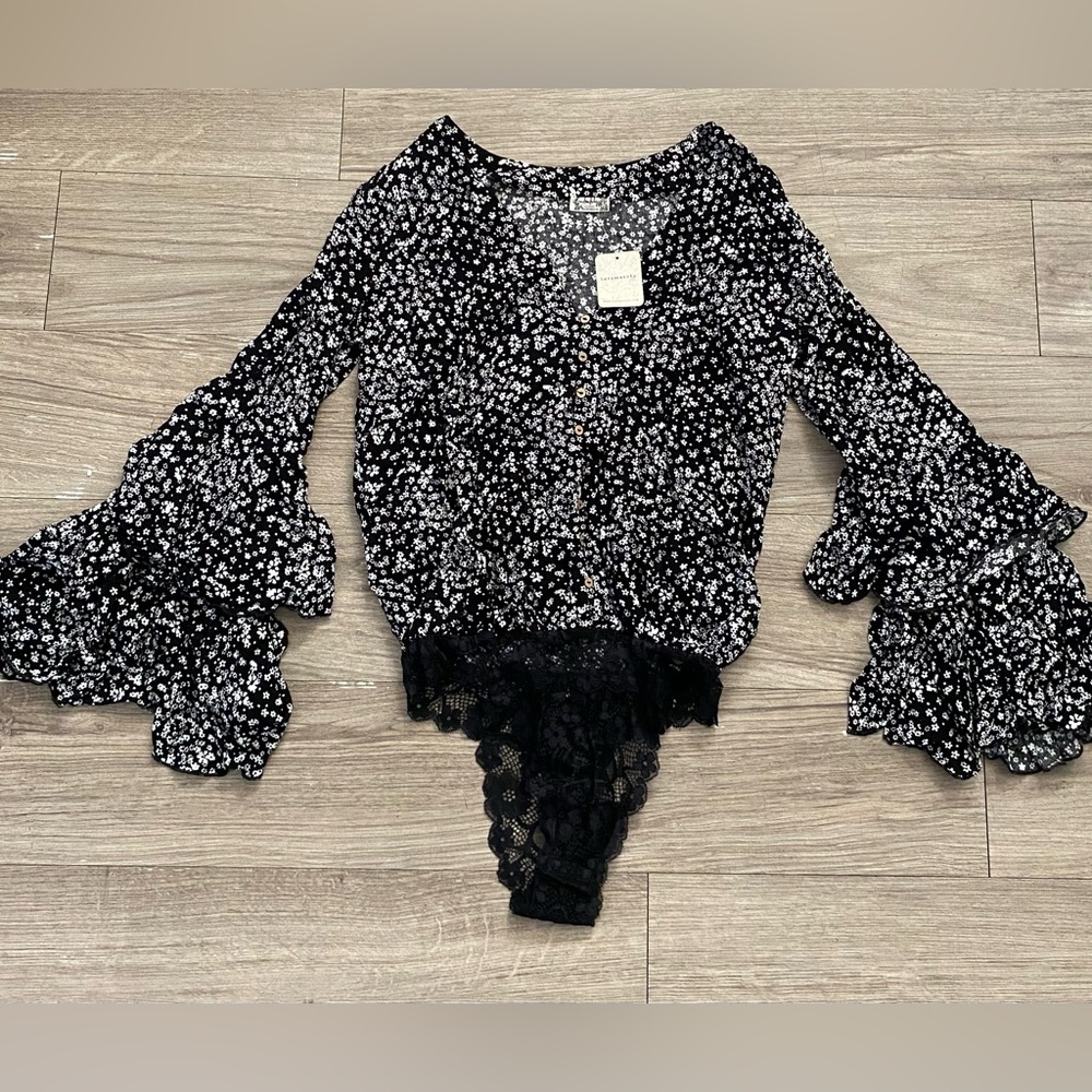 Intimately Free People Black and White Floral Bodysuit